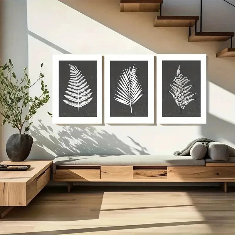 3pcs Black and White Leaves Botanical IllustrationsMetal Print Ready to Hang Art