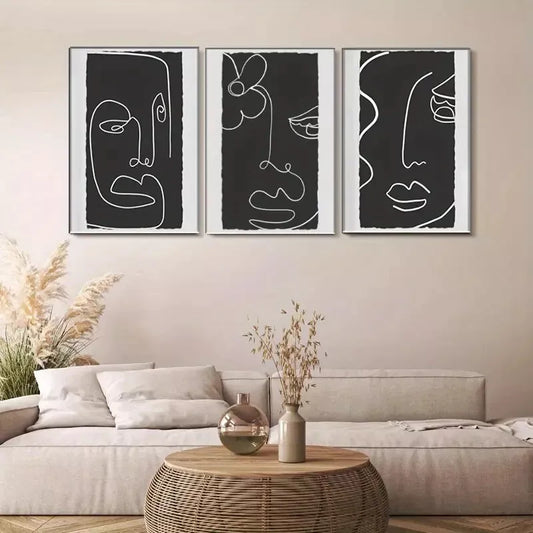 3pcs Minimalist Line - Art Face Triptych Wall Art Set Canvas Framed 40x60cm - High Quality Print 100% Australian Made Wall Canvas Ready to Hang