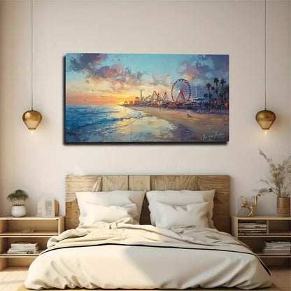 Vibrant Beach Scene Modern Wall Art Canvas Office Home Room Framed 120x60cm