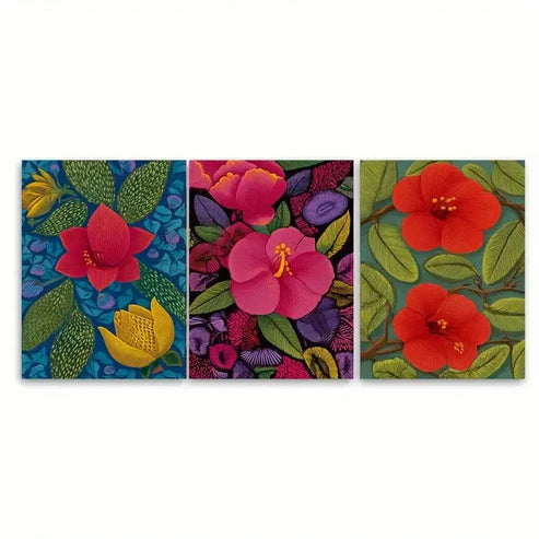 3pcs Vintage Cali Colombia Floral Illustration Wall Art Set Canvas Unframed - High Quality Print 100% Australian Made Wall Canvas