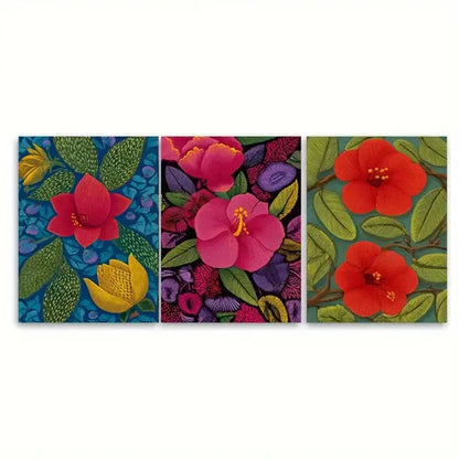 3pcs Vintage Cali Colombia Floral Illustration Wall Art Set Canvas Unframed - High Quality Print 100% Australian Made Wall Canvas