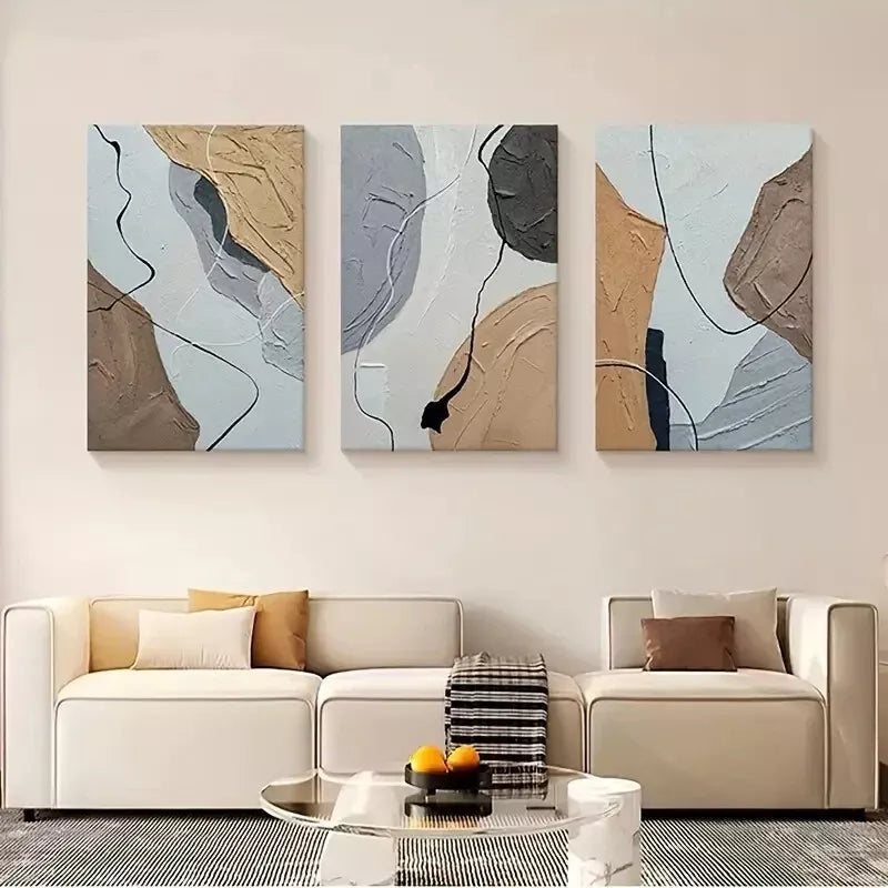 3pcs Abstract Art Prints, Modern Vintage Style Canvas Framed 40x60cm - High Quality Print 100% Australian Made Wall Canvas Ready to Hang - Bella Home Decor