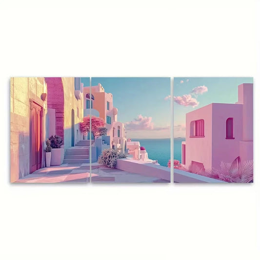 3pcs Santorini Greece Aesthetic Summer Metal Print Ready to Hang Art
