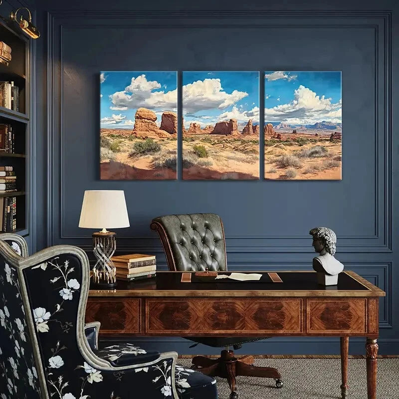 3pcs Desert Landscape Rock Modern Wall Art Metal Print Ready to Hang Art - Bella Home Decor