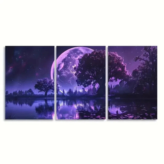 3pcs large purple moon modern Metal Print Ready to Hang Art