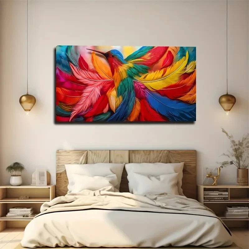 Vibrant Abstract Bird Wall Art Canvas Office Home Room Framed 120x60cm