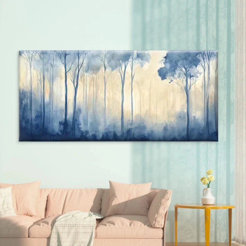Dreamy Blue Forest Wall Art Canvas Office Home Room Framed 120x60cm