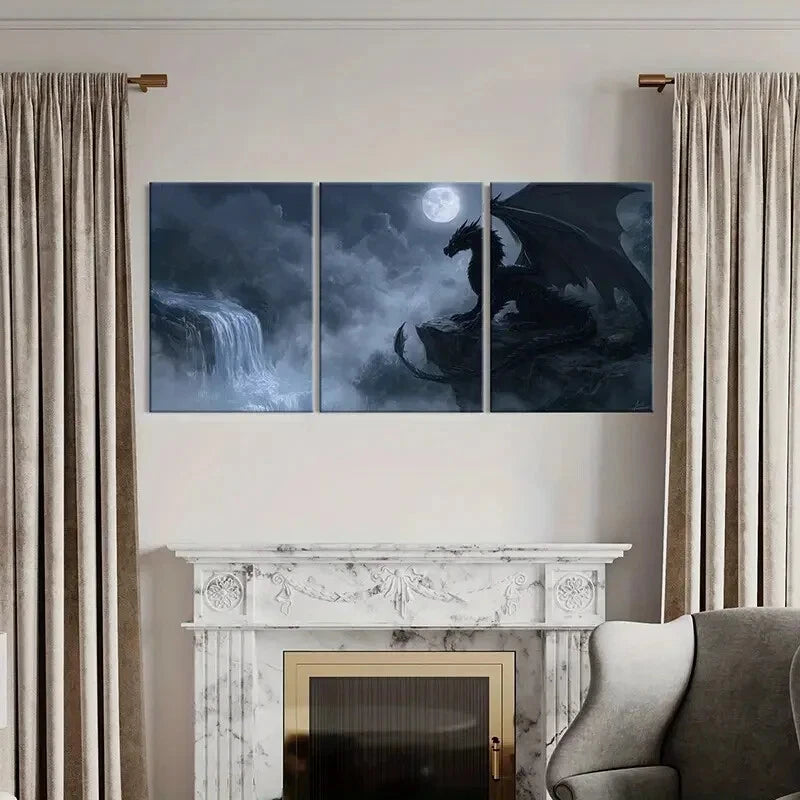 3pcs Mystical Dragon Art Fantasy Landscape Metal Print Ready to Hang Art - Bella Home Decor