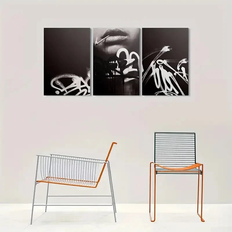 3pcs Black & White Minimalist Graffiti Metal Print Ready to Hang Art - Bella Home Decor