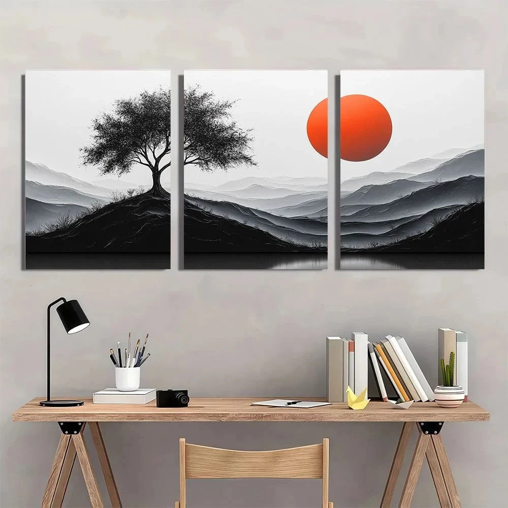 3pcs Tree of Life Black and White Metal Print Ready to Hang Art - Bella Home Decor
