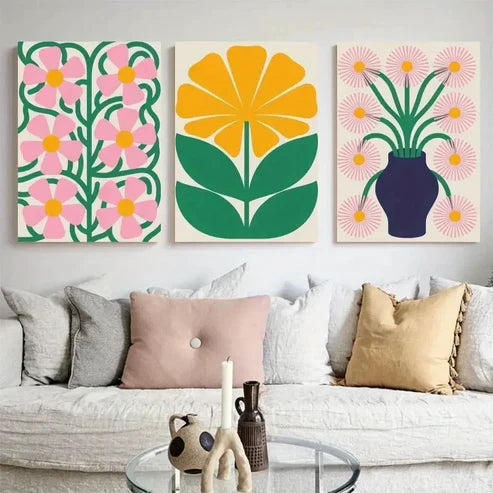 3pcs Flowers, Bold Colors Wall Art Canvas Unframed - High Quality Print 100% Australian Made Wall Canvas - Bella Home Decor
