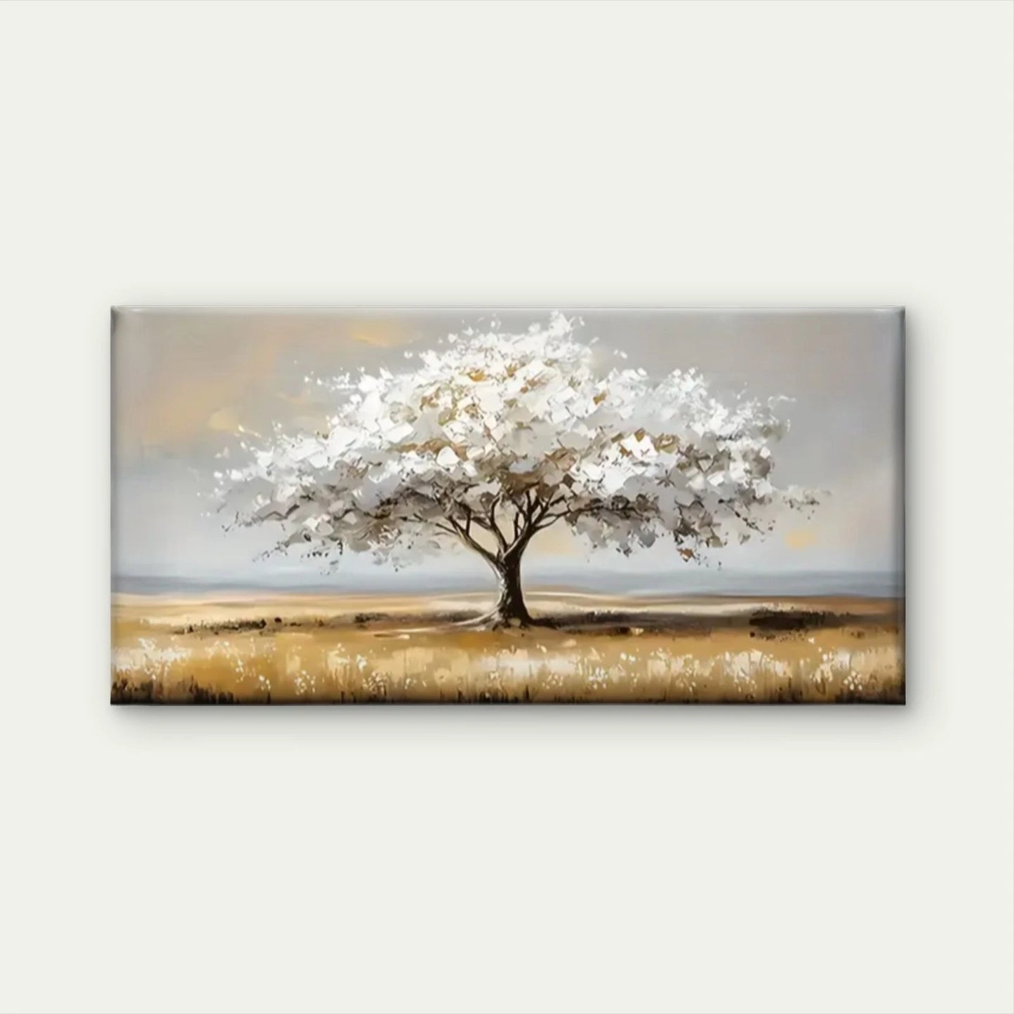 White Trees Grass Field Wall Art Canvas Office Home Room Framed 120x60cm