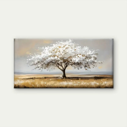 White Trees Grass Field Wall Art Canvas Office Home Room Framed 120x60cm