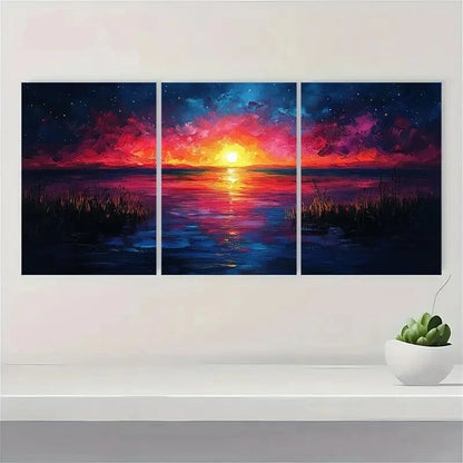 3pcs Original Colorful Sky Oil Painting Metal Print Ready to Hang Art - Bella Home Decor