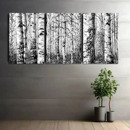 3pcs Black and White Scene of Birch Forest Metal Print Ready to Hang Art - Bella Home Decor