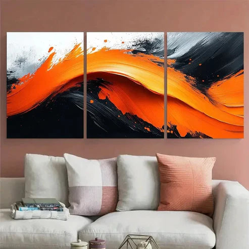 3pcs Abstract Brushstroke Orange Black White  Wall Art Set Canvas Unframed - High Quality Print 100% Australian Made Wall Canvas - Bella Home Decor