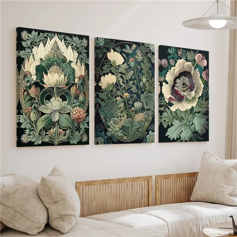 3pcs Pieces Modern Botanical Flowers Paintings Wall Art Set Canvas Framed 40x60cm - High Quality Print 100% Australian Made Wall Canvas Ready to Hang
