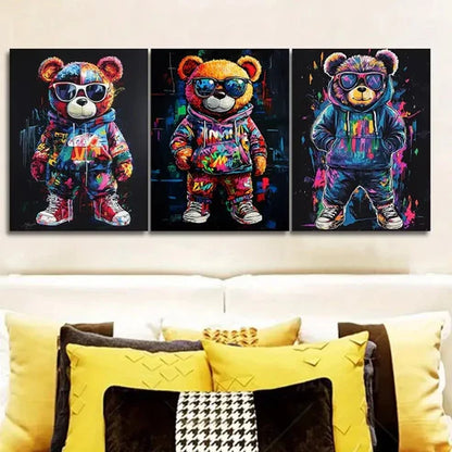 3pcs Featuring a Teddy Bear Adorned Solely Wall Art Set Canvas Unframed - High Quality Print 100% Australian Made Wall Canvas