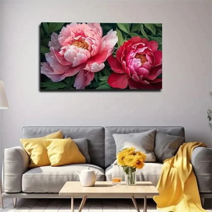 Vibrant Pink Peonies Wall Art Canvas Office Home Room Framed 120x60cm
