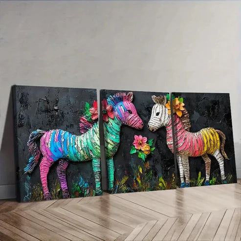 3pcs Paintings Featuring an Adorable Baby Zebra Wall Art Set Canvas Unframed - High Quality Print 100% Australian Made Wall Canvas