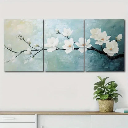 3pcs White Flower Colorful Nature Beauty Perfect Wall Art Set Canvas Unframed - High Quality Print 100% Australian Made Wall Canvas