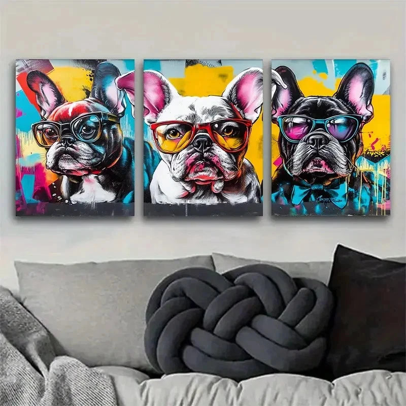 3pcs French Bulldog Style Dog Theme Metal Print Ready to Hang Art - Bella Home Decor