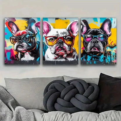 3pcs French Bulldog Style Dog Theme Metal Print Ready to Hang Art - Bella Home Decor
