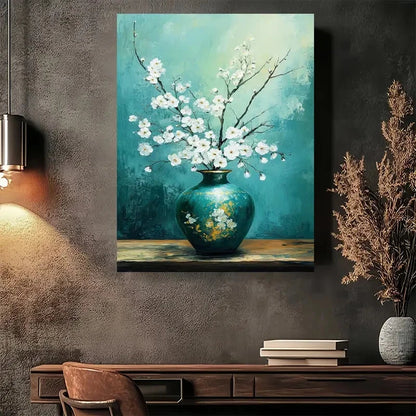 Beautiful Cherry Blossom Vase Modern Painting 40x60cm Metal Print Ready to Hang - Bella Home Decor