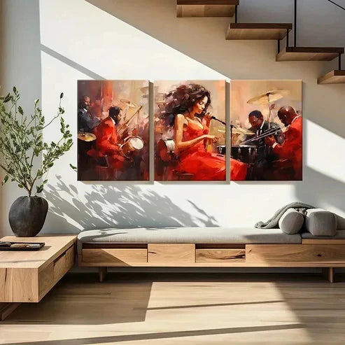3pcs Watercolor Design of a Female Singer Wall Art Set Canvas Unframed - High Quality Print 100% Australian Made Wall Canvas