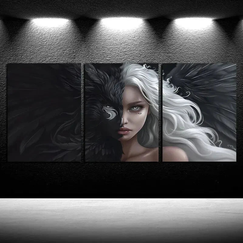 3pcs Black and White Angel Wings Design Metal Print Ready to Hang Art - Bella Home Decor