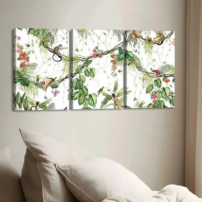 3pcs Tropical Forest Wildlife Monkey Green Leaf Wall Art Set Canvas Unframed - High Quality Print 100% Australian Made Wall Canvas