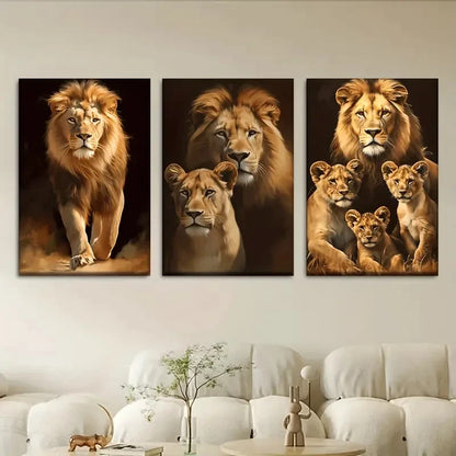 3pcs Lion Family Wall Art Set Canvas Framed 60x90cm - High Quality Print 100% Australian Made Wall Canvas Ready to Hang