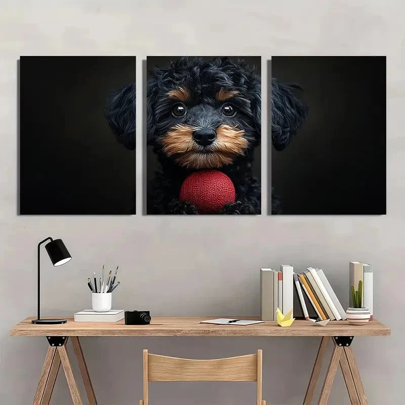 3pcs Black Golden Doodle Dog Humorous Pet Wall Art Set Canvas Framed 50x70cm - High Quality Print 100% Australian Made Wall Canvas Ready to Hang - Bella Home Decor