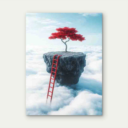 Red Ladder to Cloud Island Fantasy 40x60cm Metal Print Ready to Hang - Bella Home Decor