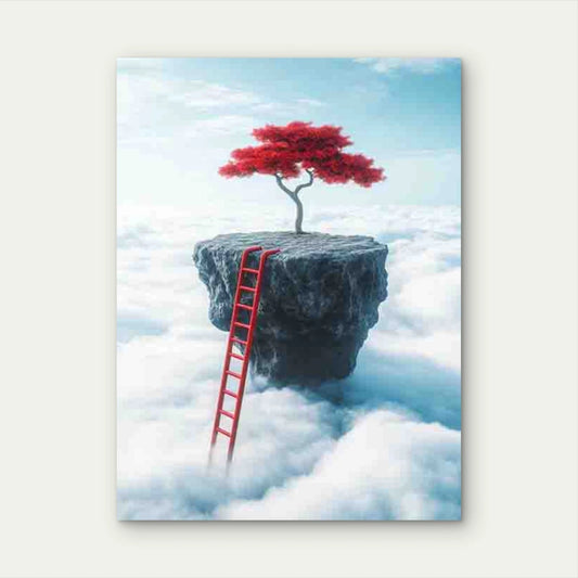 Red Ladder to Cloud Island Fantasy 40x60cm Metal Print Ready to Hang