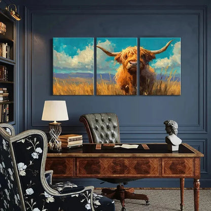 3pcs Highland Cow Art Landscape Painting Metal Print Ready to Hang Art - Bella Home Decor