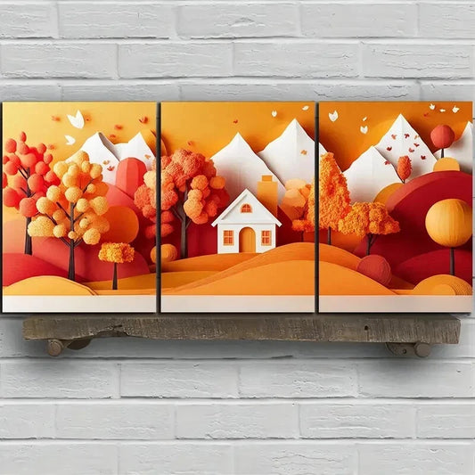 3pcs Mountains And Cabins Colourful Wall Art Set Canvas Framed 60x90cm - High Quality Print 100% Australian Made Wall Canvas Ready to Hang
