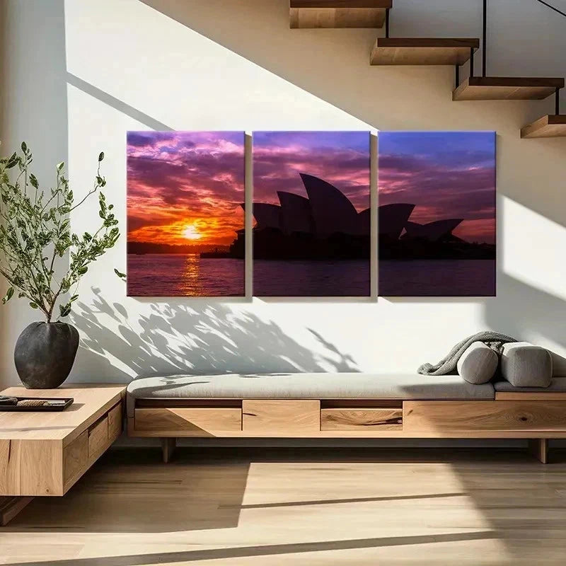 3pcs Sydney Opera House At Sunset Wall Art Set Canvas Framed 50x70cm - High Quality Print 100% Australian Made Wall Canvas Ready to Hang