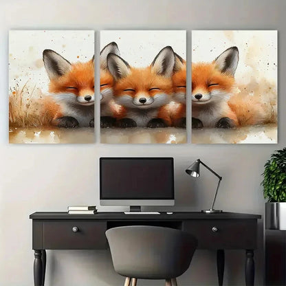 3pcs Cute Fox Family Kisses Watercolour Wildlife  Metal Print Ready to Hang Art
