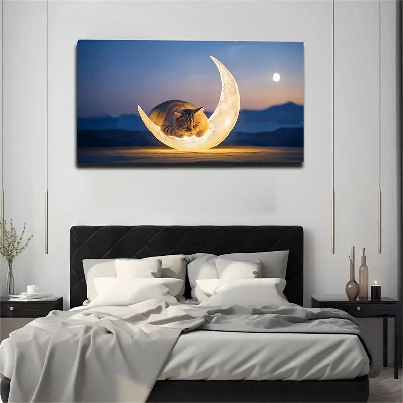 Moon A Lazy Cat Unforgettable Wall Art Canvas Office Home Room Framed 120x60cm