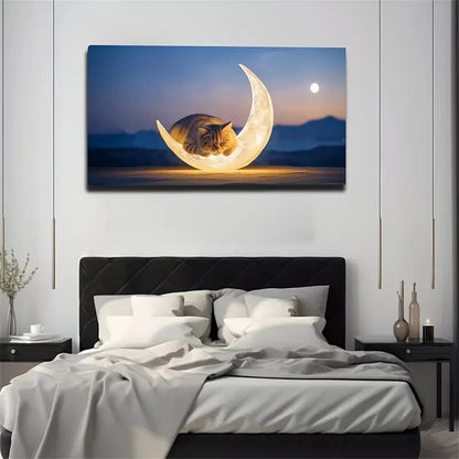 Moon A Lazy Cat Unforgettable Wall Art Canvas Office Home Room Framed 120x60cm