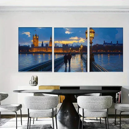 3pcs Romantic Evening London Westminster Bridge Wall Art Canvas Unframed - High Quality Print 100% Australian Made Wall Canvas