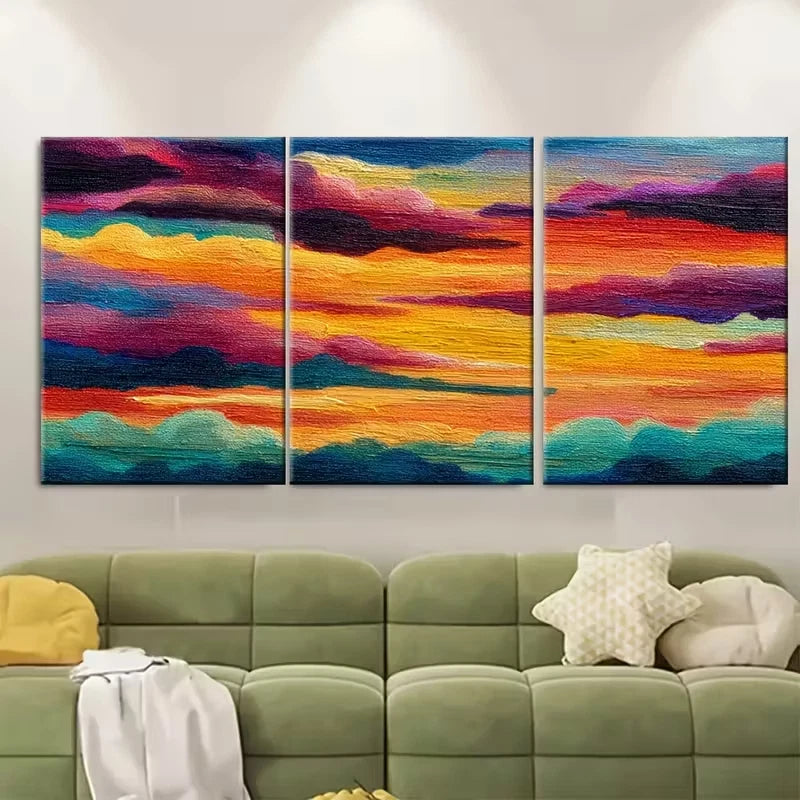 3pcsibrant Orange & Pink Sunset Scene Metal Print Ready to Hang Art