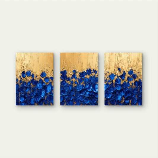 3pcs Golden Sky Over Cobalt Blooms Wall Art Set Canvas Framed 60x90cm - High Quality Print 100% Australian Made Wall Canvas Ready to Hang - Bella Home Decor