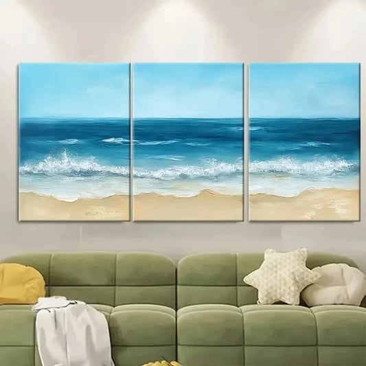 3pcs Ocean BK Wall Art Set Canvas Framed 50x70cm - High Quality Print 100% Australian Made Wall Canvas Ready to Hang