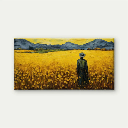 Van Gogh-Inspired Yellow Field Wall Art Canvas Office Home Room Framed 120x60cm