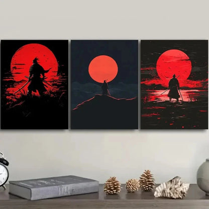 3pcs Samurai Modern Contemporary Style Wall Art Set Canvas Framed 40x60cm - High Quality Print 100% Australian Made Wall Canvas Ready to Hang - Bella Home Decor