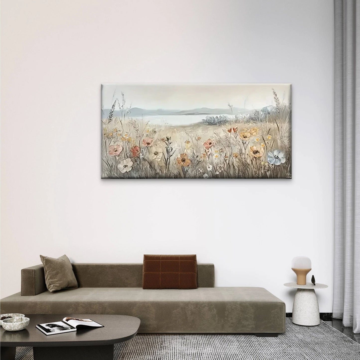 Field Flower Wall Art Canvas Office Home Room Framed 120x60cm