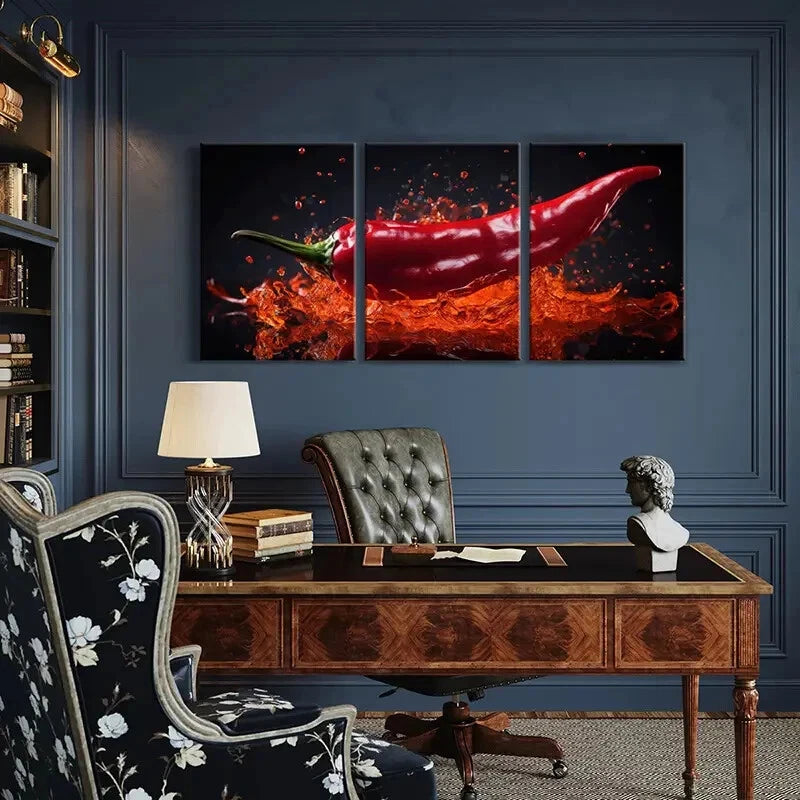 3pcs Red Chili Pepper Culinary Arts Poster Metal Print Ready to Hang Art - Bella Home Decor