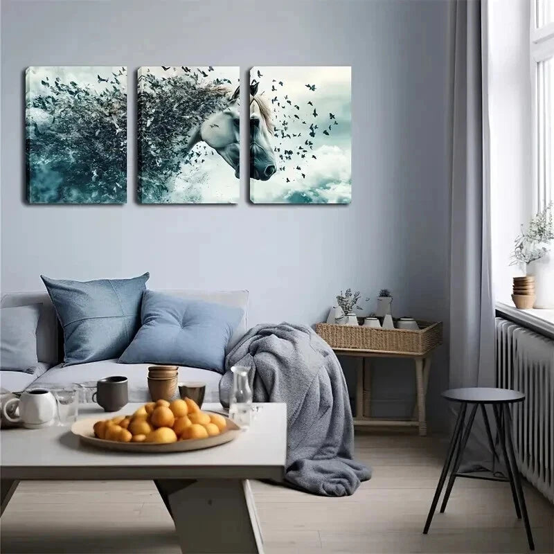 3pcs A White Horse Covered Butterflies Perfect Wall Art Set Canvas Framed 40x60cm - High Quality Print 100% Australian Made Wall Canvas Ready to Hang - Bella Home Decor